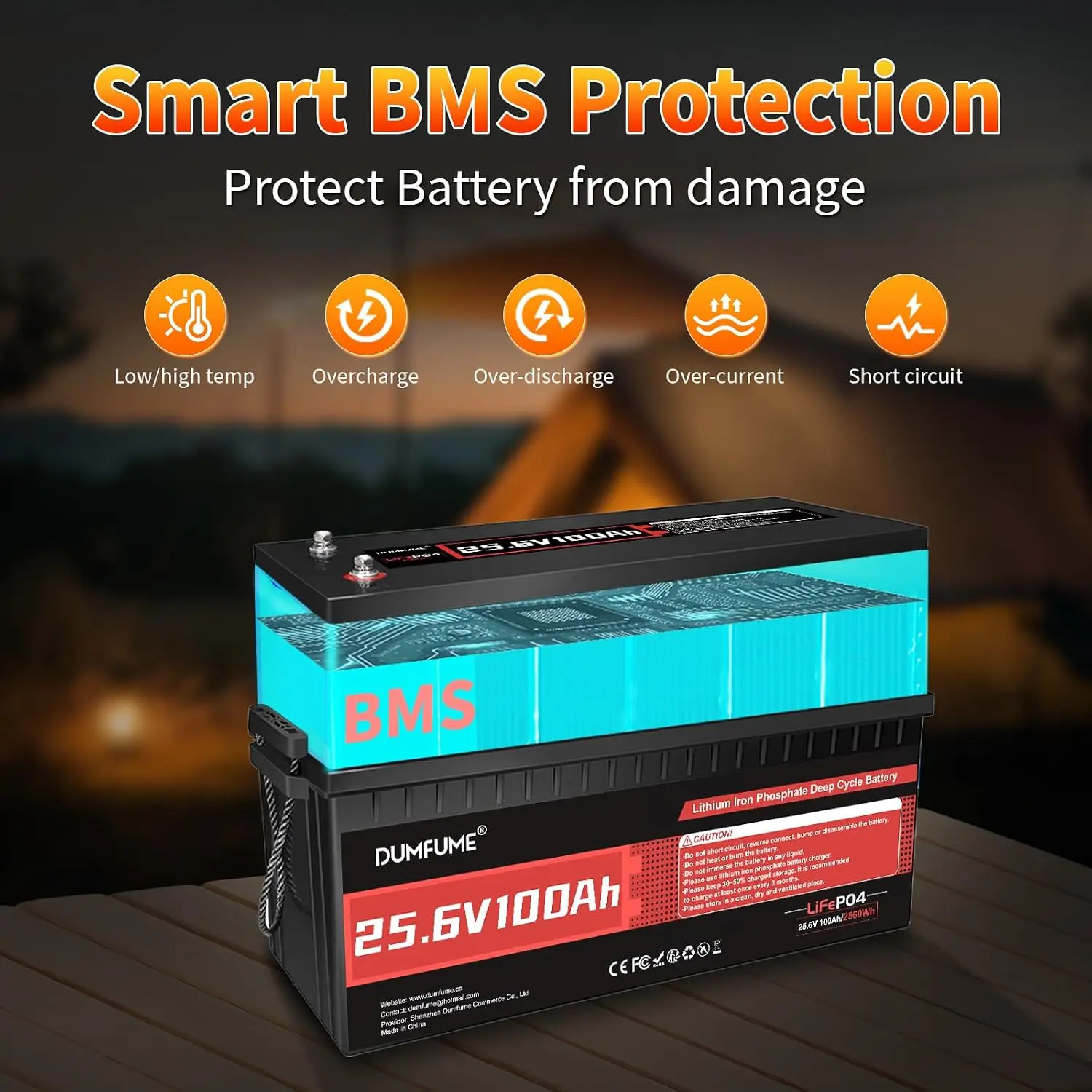 12V 200Ah LiFePO4 Battery, 200A BMS, IP65 & Low Temp Cutoff, 2560Wh, 15000+ Deep Cycles for RV, Custom