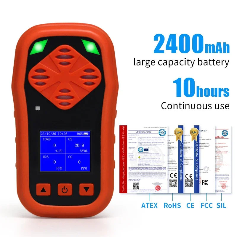 Yauan 4 In 1 penganalisa kebocoran Gas beracun mudah terbakar Sensor Alarm Portable SO2 CO2 CO NH3 CH4 H2 H2S detektor Gas