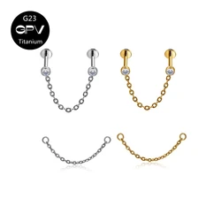 G23 Titanium F136 Ear Cartilage Nail Middle Chain Connection Fashionable Perforated Jewelry Internal Thread Ear Nail Lip Nail
