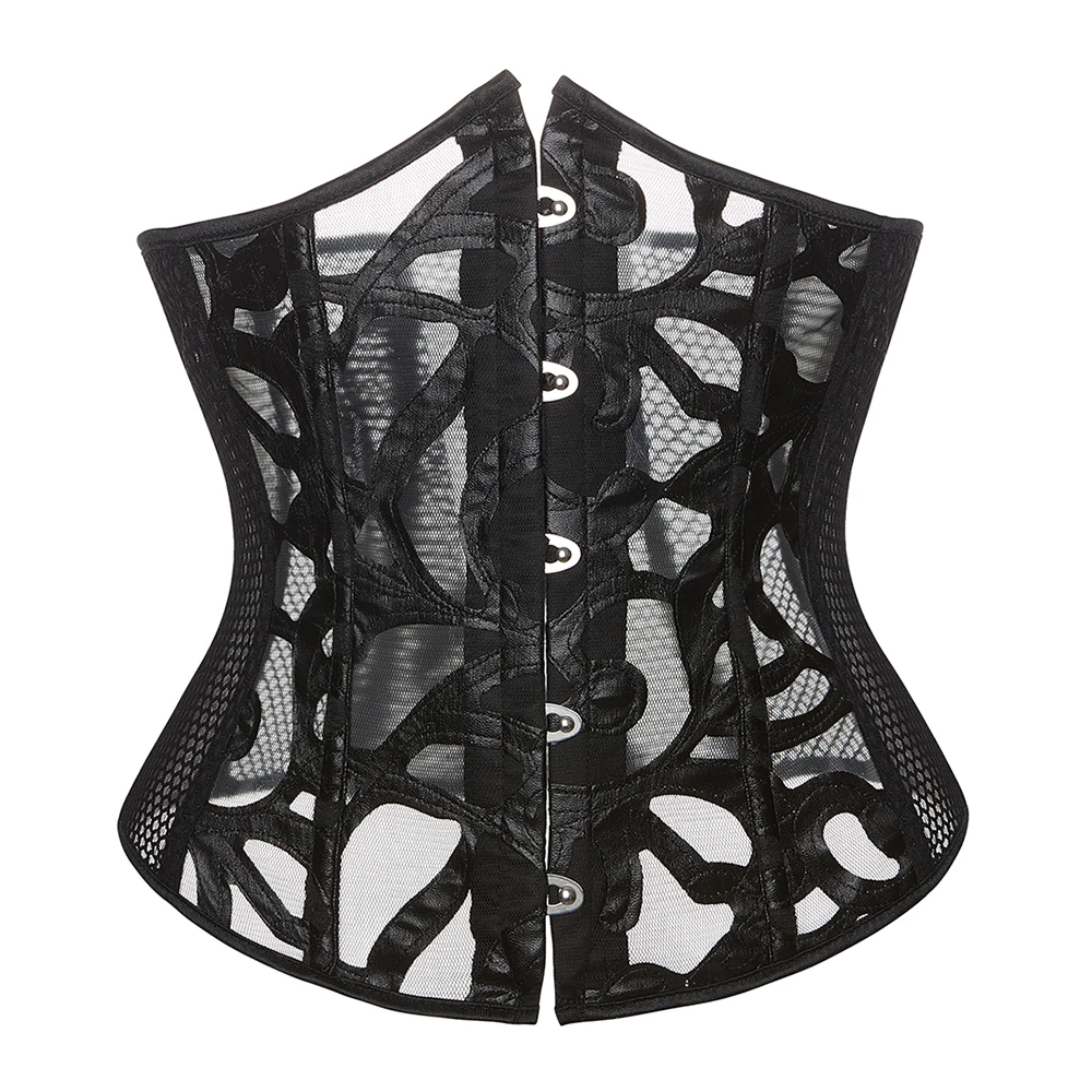 Hollow Out Underbust Corset Sexy Waist Bustier Top Breathable Mesh Corselet Shaping