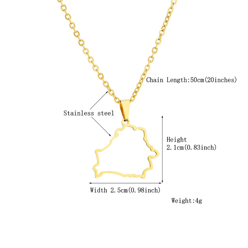 New Belarus Map Pendant Necklace for Men & Women Titanium Steel Gold Silver Color Choker Belarus Outline City Name Jewelry Gifts