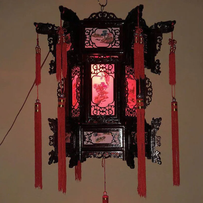 Retro Chinese Lantern Carved Hexagonal Palace Lanterns Balcony Decoration Hanging Lantern Tradition Holiday Chinese Lanterns