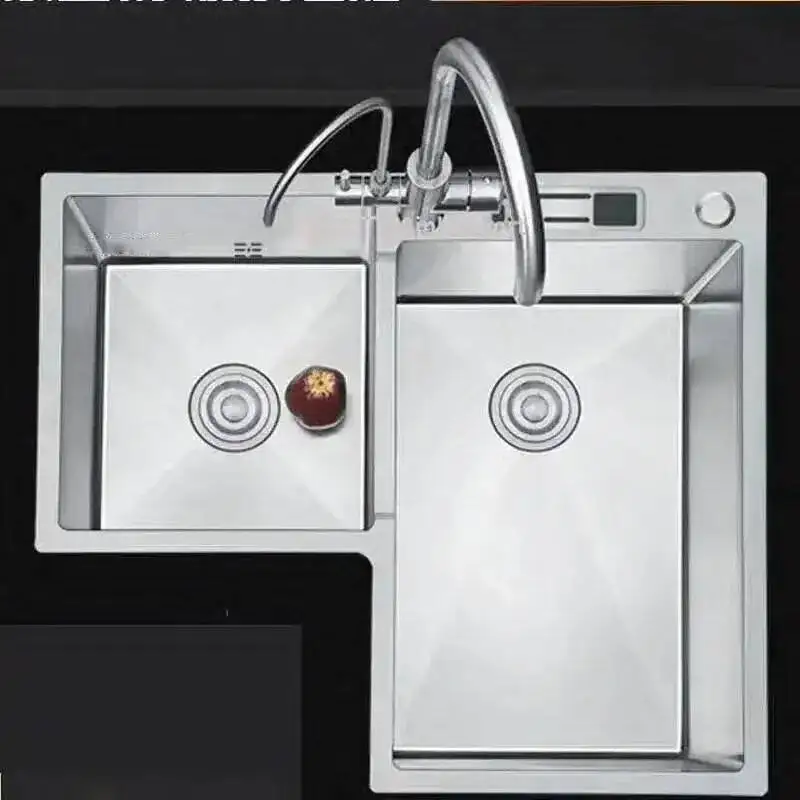 Double Large capacity Black Kitchen Sinks Trough Home Thickened Sink Stainless Steel Small Corner Sink Shaped Kitchen Fixtures