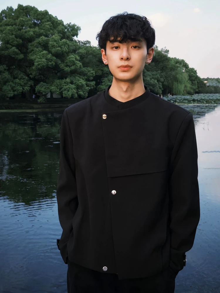 

New Chinese Sle Men's Stand Collar Jaet Spring Autumn Design Sensation Living Page Coat High End Feeling Western Suit Jaet