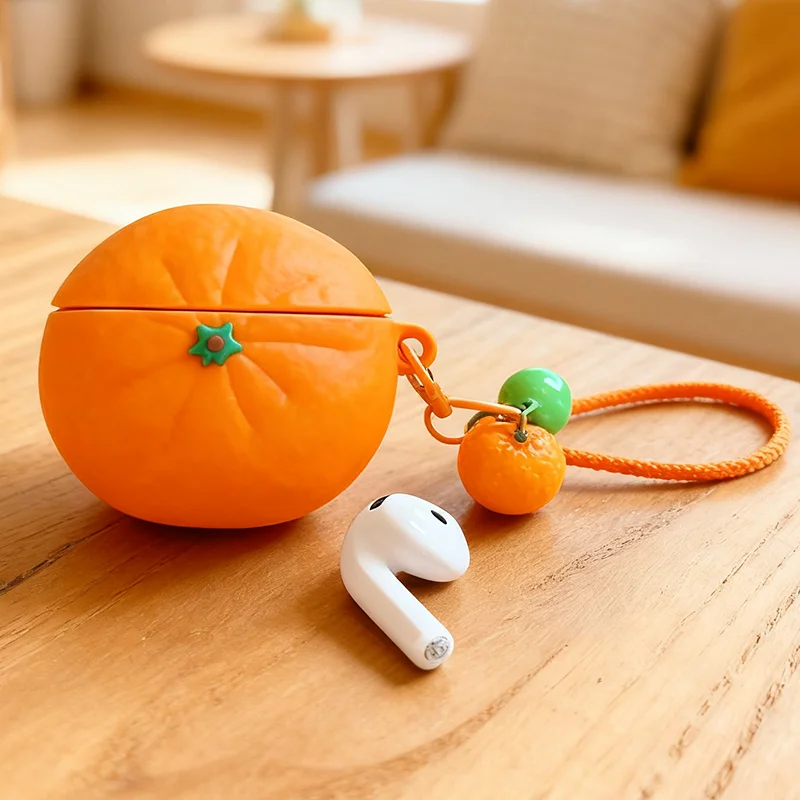 

New Cartoon Case For AirPods Pro 3 2 AirPods 4 3 2 1 silicone Protective Airpods Covers exquisite soft Shockproof Cases orange