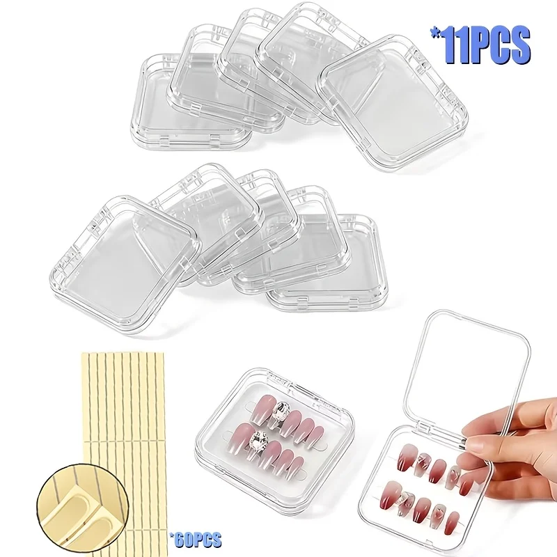 

10PCS Acrylic Press On Nail Organizer Box – Clear Nail Display Case with 60 Adhesive Tapes for Salon & DIY Nail Storage
