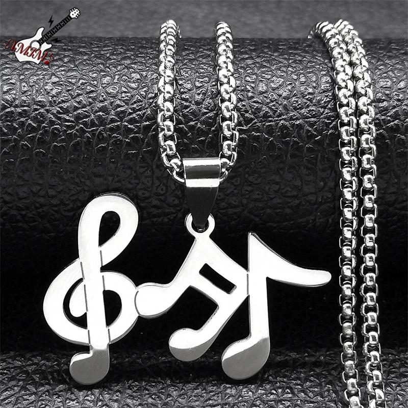 Fashion Music Note Pendant Necklace for Women/Men Stainless Steel Silver Color Treble Clef Neck Chain Jewelry collier N9750S06