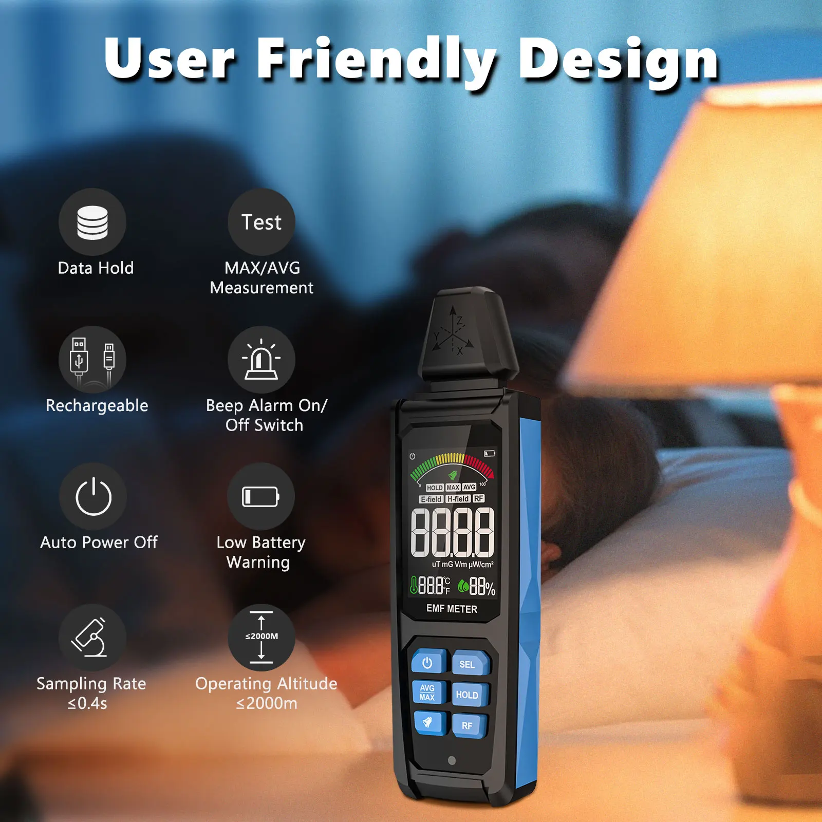 

T5-EMF02R High Frequency Electromagnetic Radiation Detector for Home Office Base Station Electric Field Tester with Buzzer Alarm