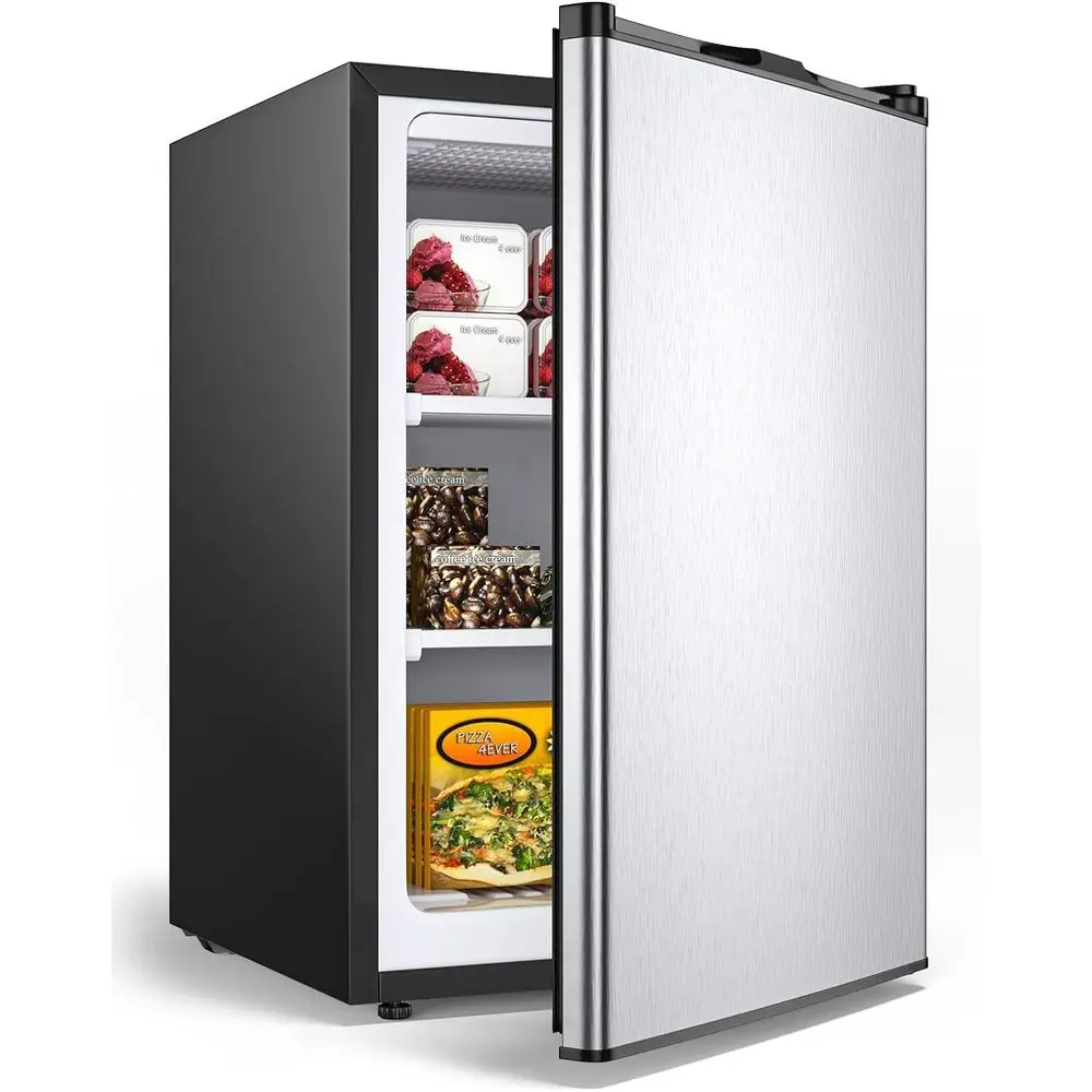 

Компактный вертикальный морозильник объемом 3,0 куб. футов. Мини-холодильник с одной дверцей из нержавеющей стали, с реверсивной дверцей, 7-ступенчатая регулировка температуры.