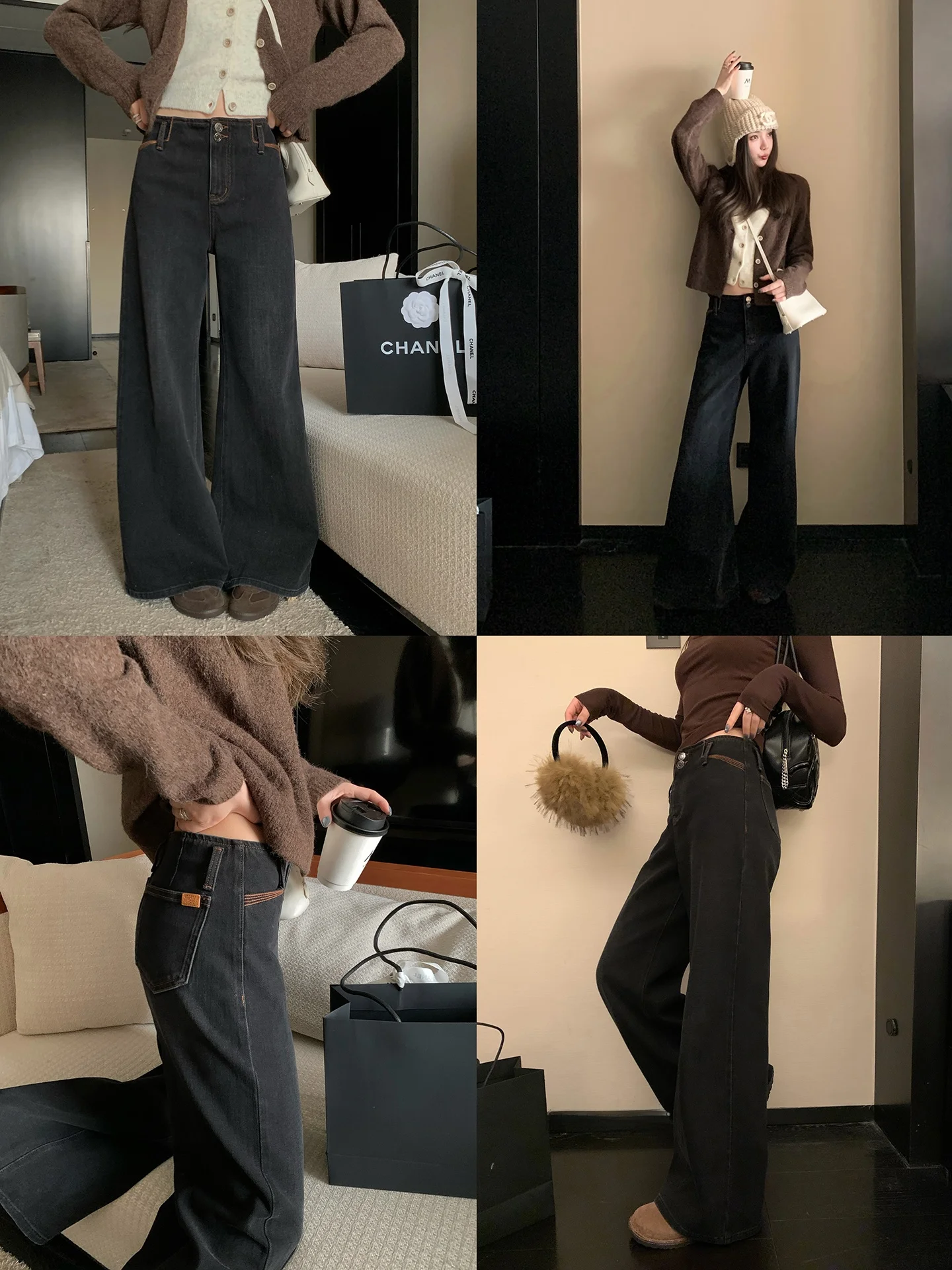 

Vintage Loose Wide Leg Jeans Color Blo ket Design Casual Cotton Denim Pants High Waist Straight Fit for Women