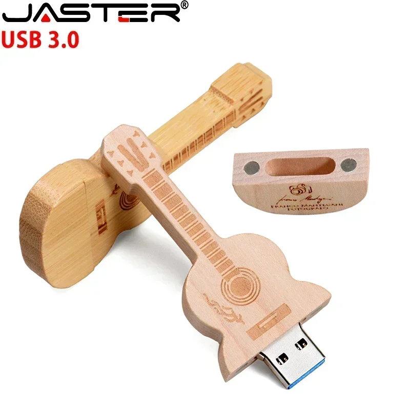 JASTER Gitar USB 3.0 Flash Drive Kotak Kayu Stik Memori Kreatif Hadiah Pernikahan Pendrive Gratis Logo Kustom 16GB 32GB 64GB 128GB