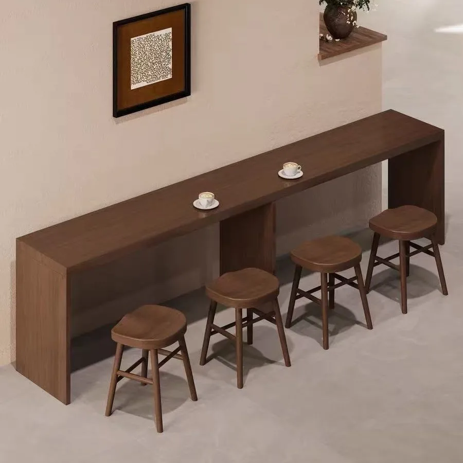 

Solid wood against the wall High-end restaurant Window long bar table Commercial coffee shop Milk tea shop Low bar table and