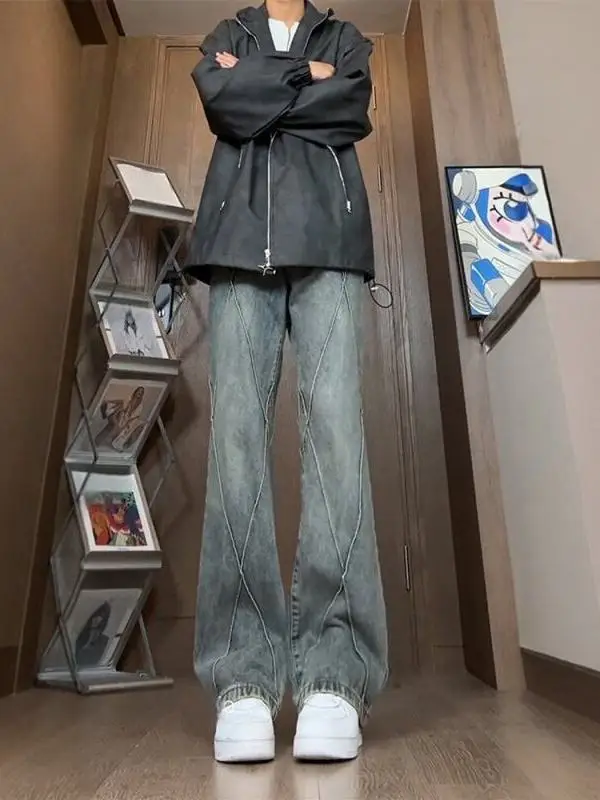 

Retro American Vibe Men's Jeans Flared Straight Leg Casual Long Trousers Faionable Urban Sle Cotton Denim mid Waist Waed