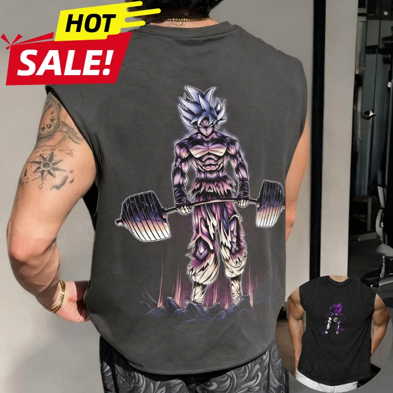 孫悟空超サイヤ人アニメドラゴンボールジム原宿春夏メンズタンクトップフィットネスオーバーサイズカジュアルスポーツノースリーブTシャツ