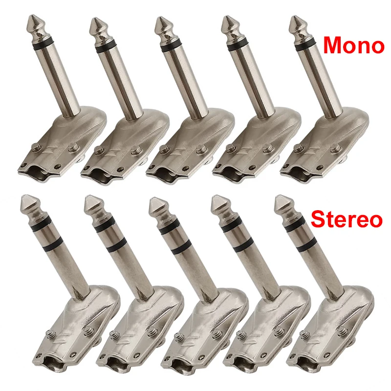 10 Stück 90 Grad rechtwinklig 6,35mm Stecker 2/3-polige Mono/Stereo-Buchse für Gitarre Phono Pancake Zoll Löt metallst ecker