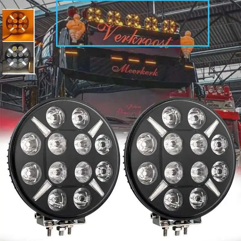 

9 " Round Off Road Light LED Driving Truck LED Work Spotlight Headlight Flash with Turn signal light White Yellow 12-24V