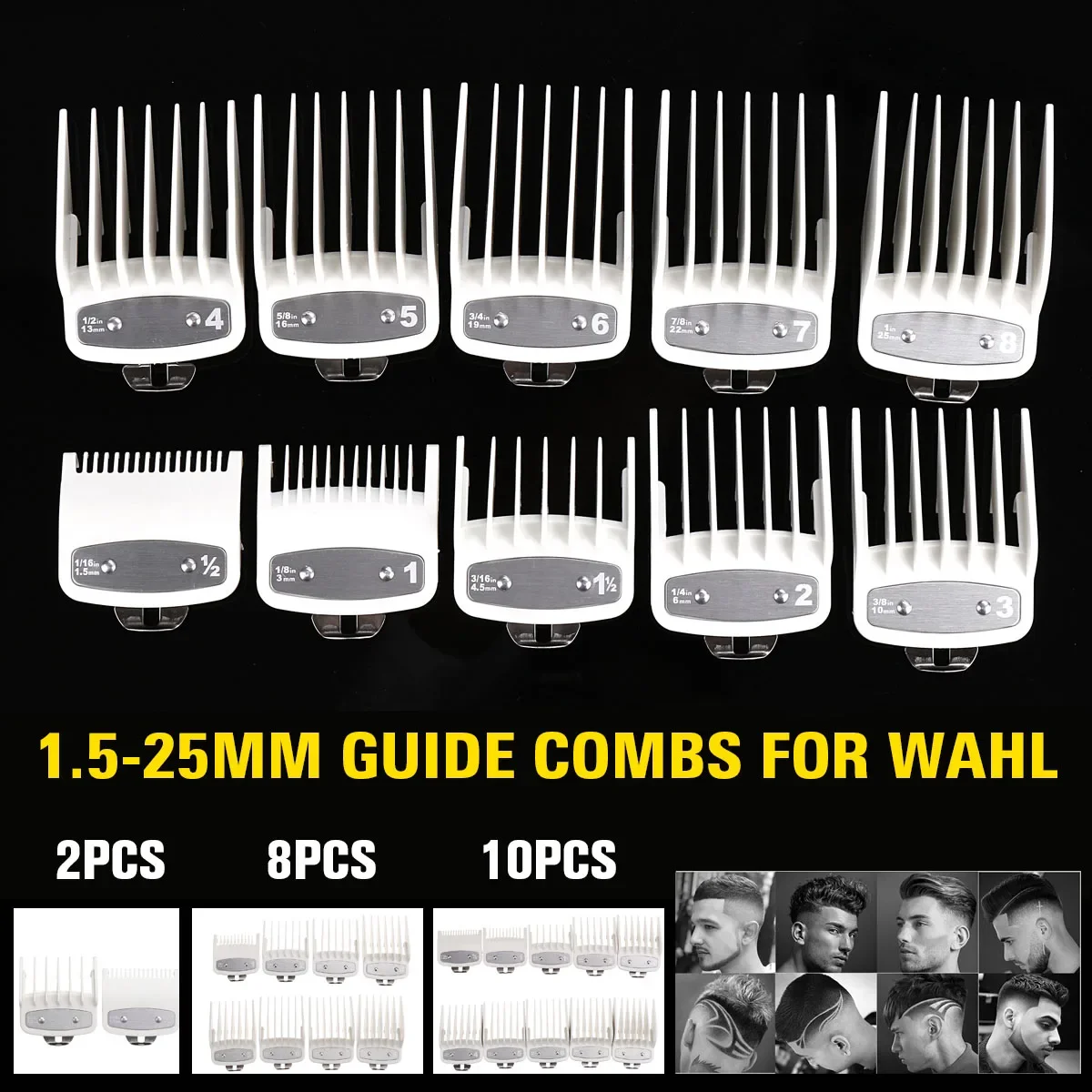 Guía de corte de pelo para WAHL, cortapelos de 2/8/10 piezas, protectores de peine, uso húmedo y seco, Kit de herramientas de límite de 1,5-25mm