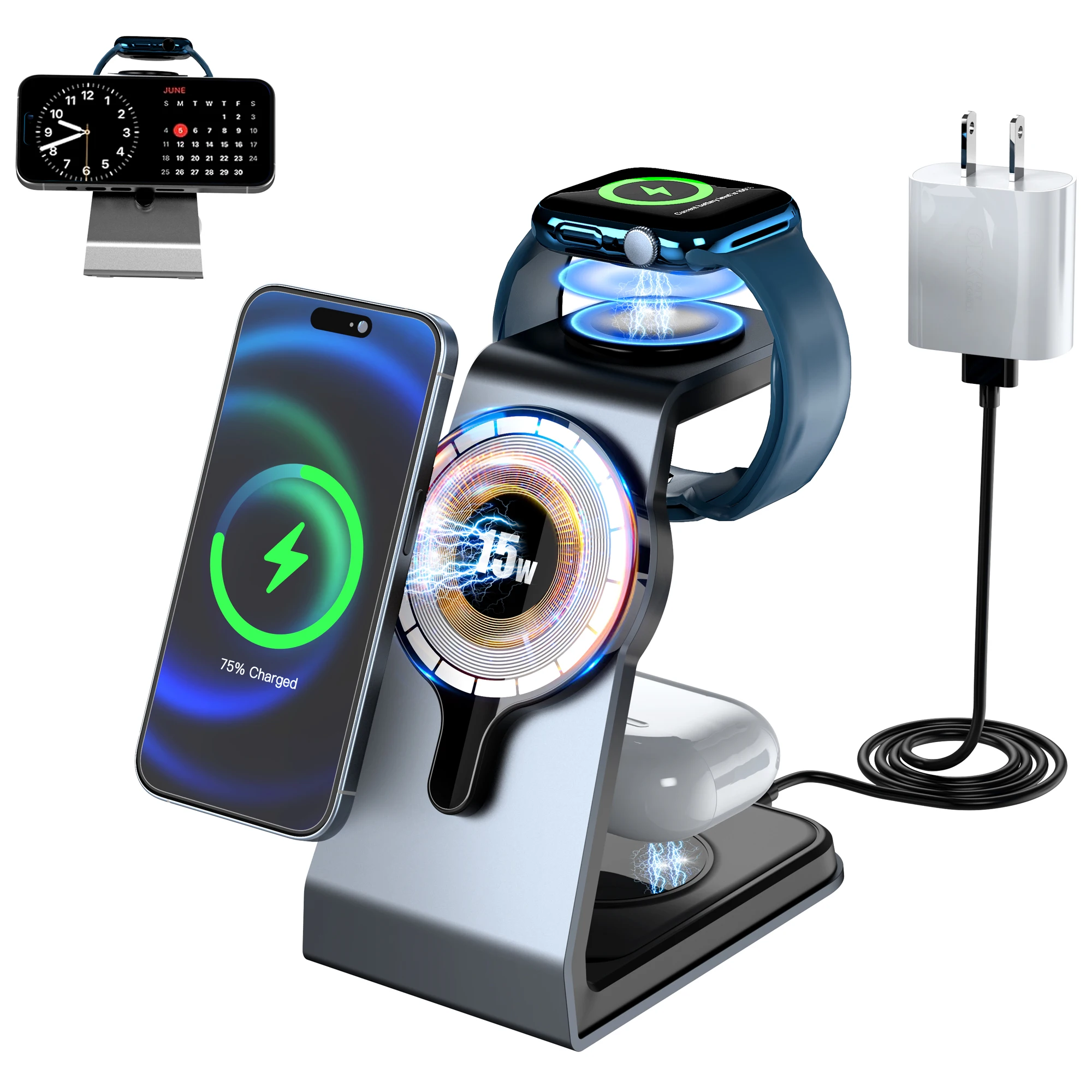 SmallModel Wireless Charging Station for Iphone Multiple Devices -  3 in 1 Charger Station Stand Dock for Iphone Watch Series 7