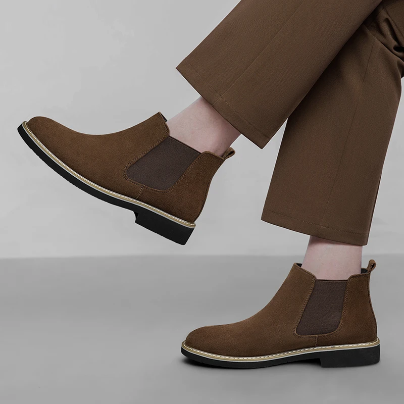 CLOHOO Men's Autumn Winter Versatile Denim Boots Comfortable Soft Surface Short Boot Simple Business Casual Slip-On Shoes