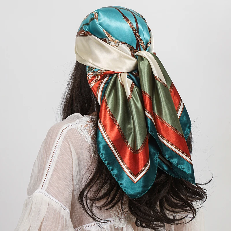 Luxus Marke Platz Silk Schal Frauen Schal 90*90cm Cashew Druck Kopftuch Femme Kopf Schal Foulard Satin Bandana hijab Schals – Detail 3