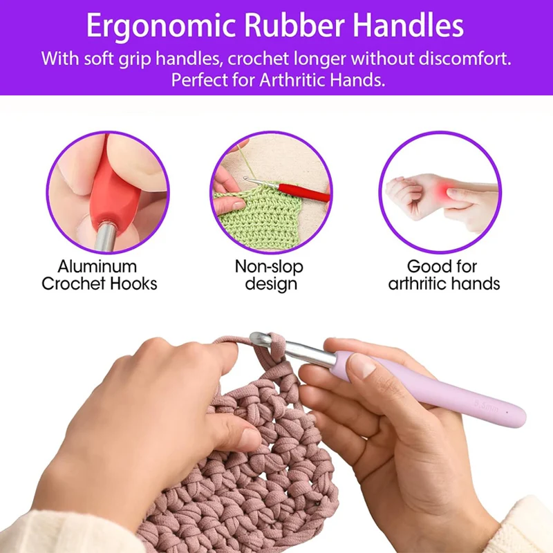 Large Crochet Hooks 2.0~10.0mm Soft Grip Yarn Needle Kits Knitting Needles With Ergonomic Handles For Beginners Arthritic Hands