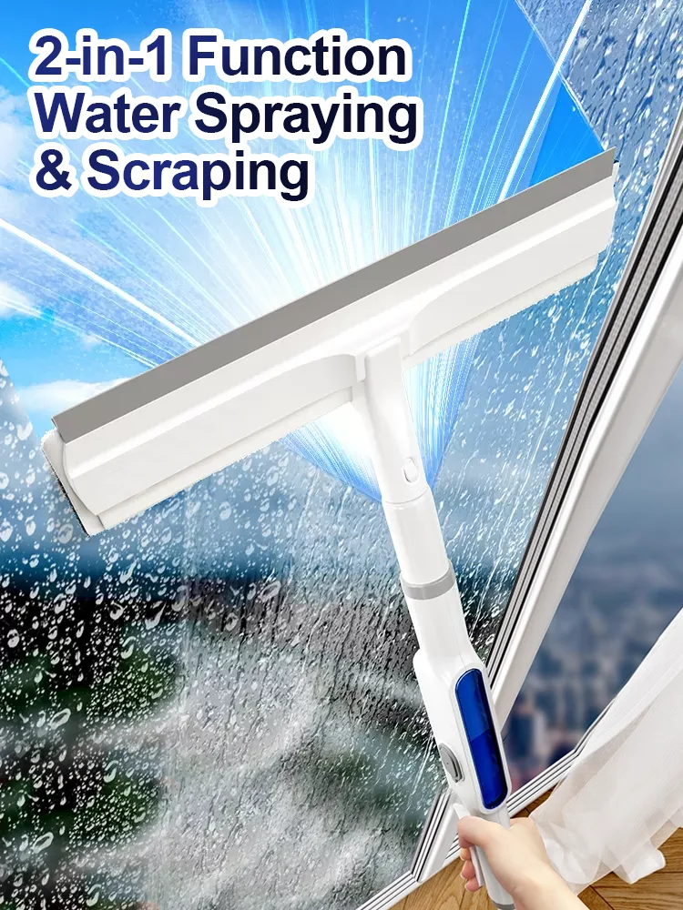 Nettoyeur de vitres en Spray 2 en 1, avec flacon pulvérisateur, poteau de 130CM de Long pour le nettoyage des vitres à domicile et le nettoyage des vitres en extérieur