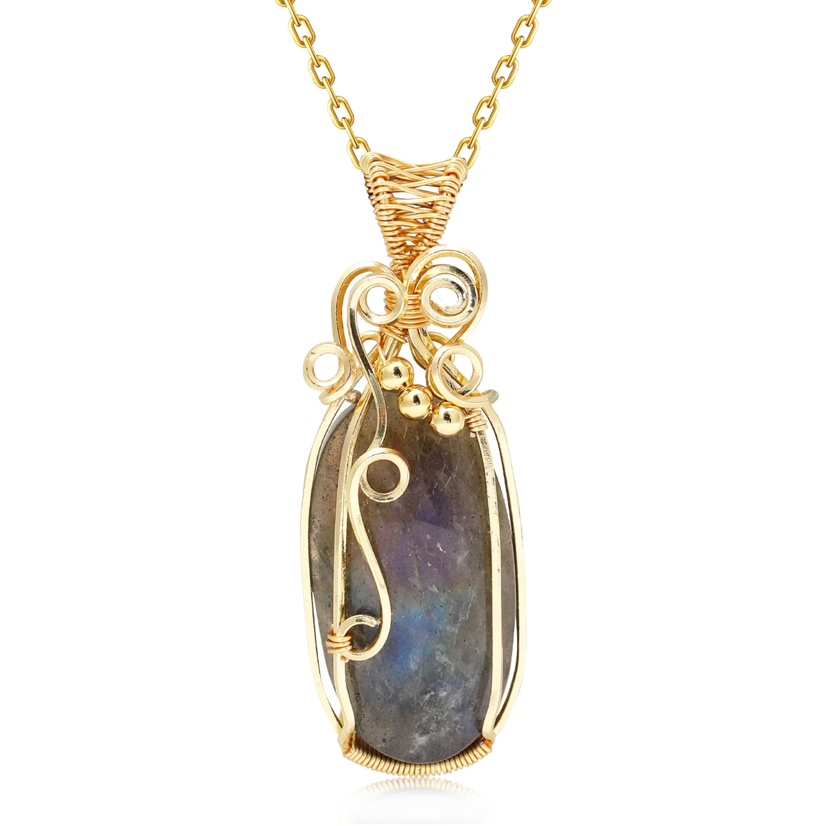 

Labradorite Rainbow Moonstone Gemstone Pendant Copper Wire Wrapped Labradorite Jewelry Labradorite Necklace With Chain and Box