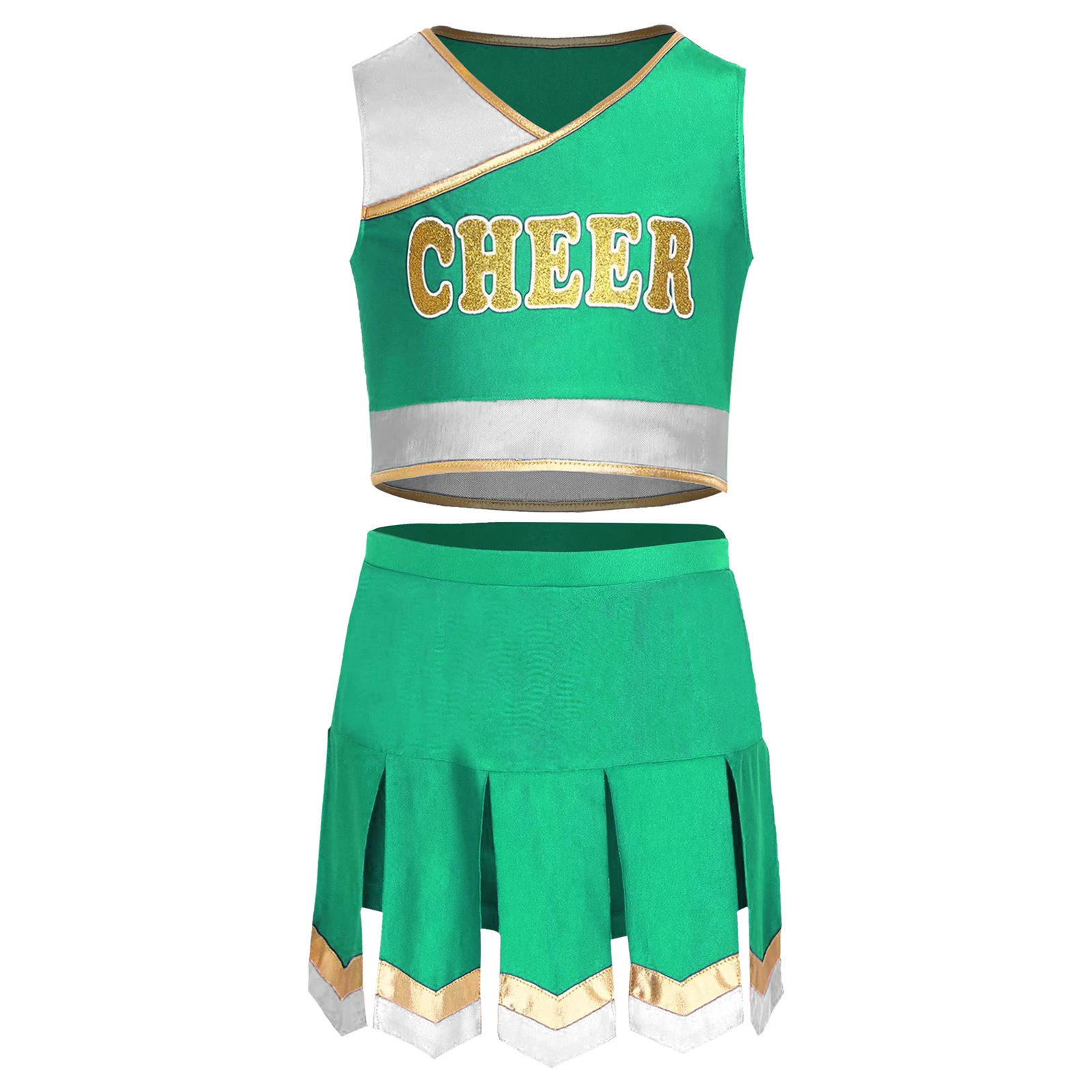 

Vibrant Cheer Squad Uniform Outfit with Adjustable Top Dance Skirt And Tassel Hand Flowers for Games Girl Cheerleader Costume