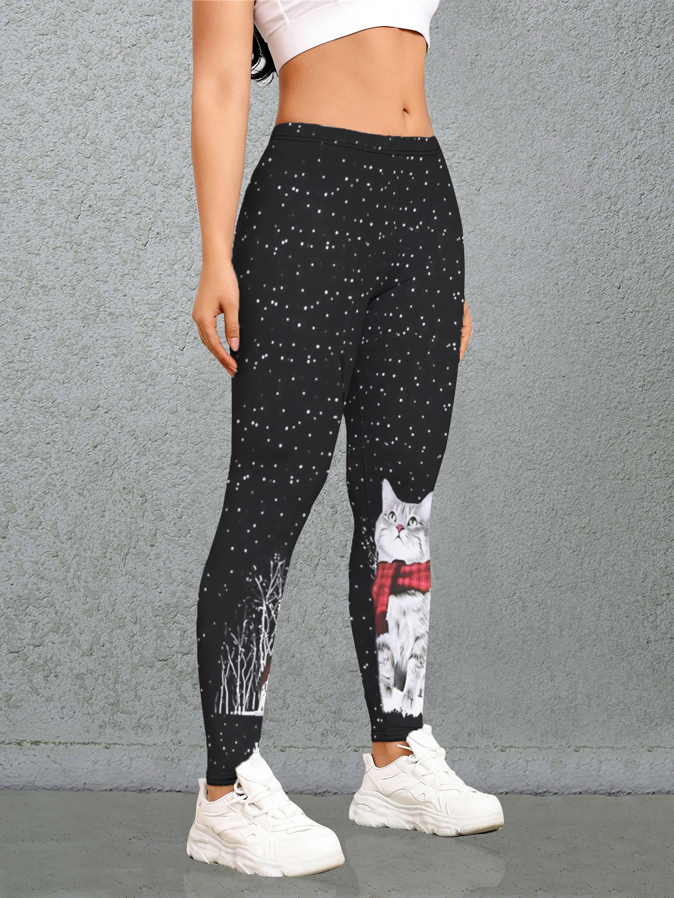 New Spring Autumn Christmas Elements Printed Nine-point Pants Kitten Digital Printed Leggings Slim Nine-point Pants Women