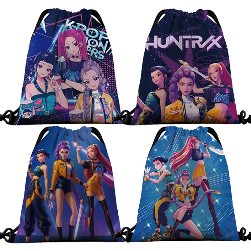 Kpop demon hunters saco de cordão grande capacidade cor esporte ginásio pacote armazenamento anime rumi mira zoey ombro mochila presente