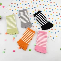 Spring Autumn Cotton Thermal Five-toe Fingers Stockings Korean Casual Striped Sports White Black Socks for Children Boys Girls