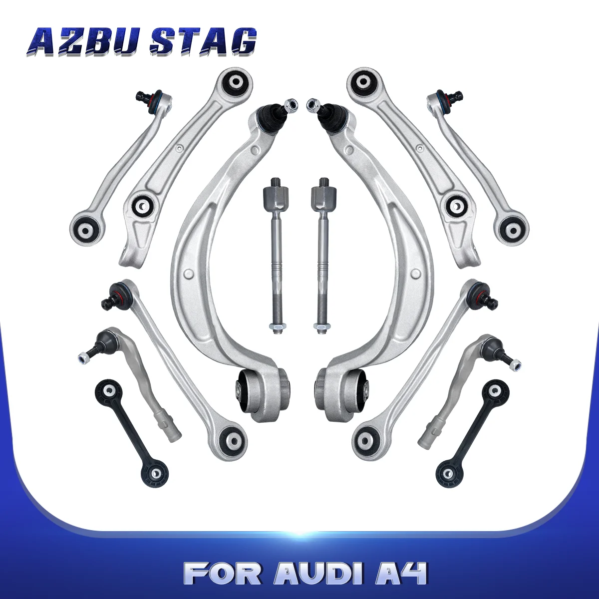 

AzbuStag 14Pcs Front Upper Lower Forward Rearward Left Right Control Arm Tie Rod End for Audi A4 A5 2008 2009 2010 8K0407151B