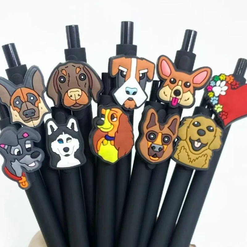 جديد حار بيع الكلب رئيس نمط التصحيح القلم الحيوان الكلب سلسلة الصحافة قلم محايد اللون الأسود قلم الكتابة القرطاسية القلم #4
