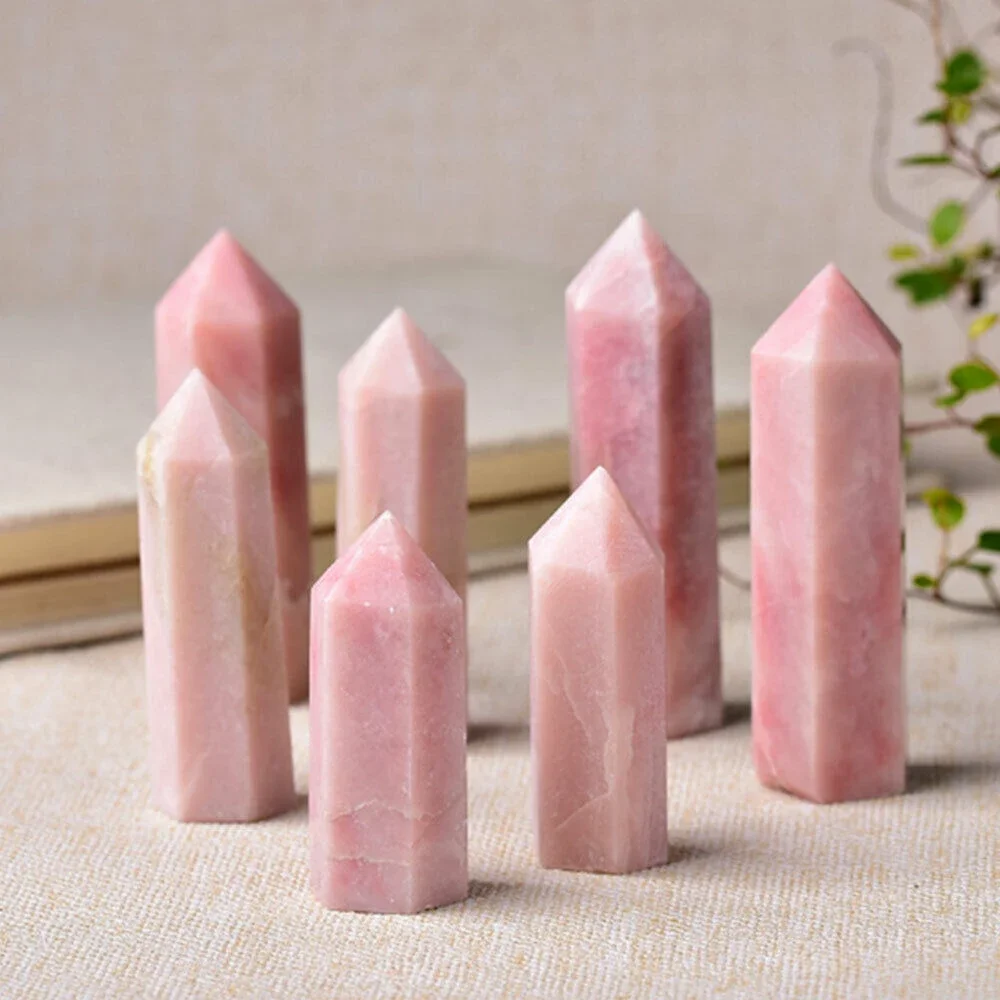 

Mineraali 5-9cm Natural Pink Opal Tower Carved Crystal Single Points Quartzs Hexagonal Wand Stones Home Ornament Healing Columns