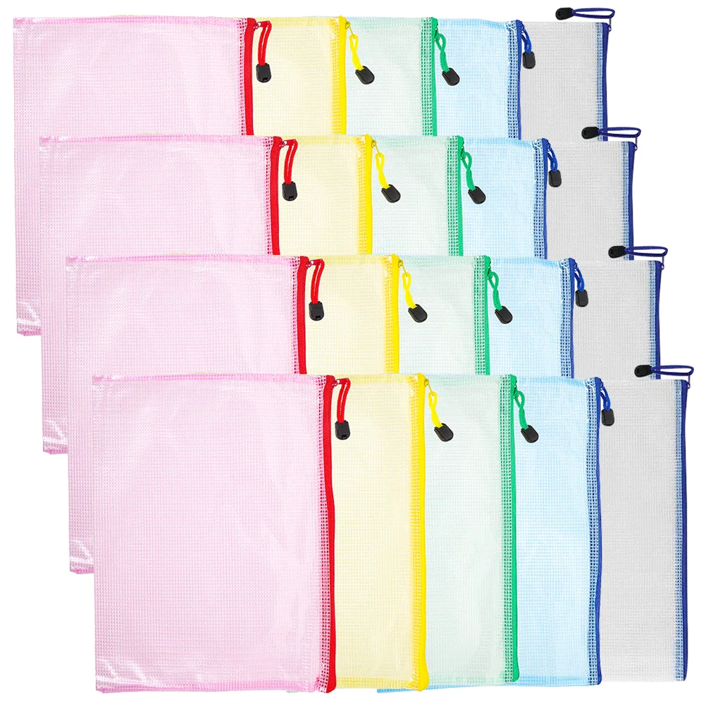 20 Pcs Transparent Pvc Mesh Waterproof Zipper Bag A5 File Storage Test Paper Document 20pcs Office Documents