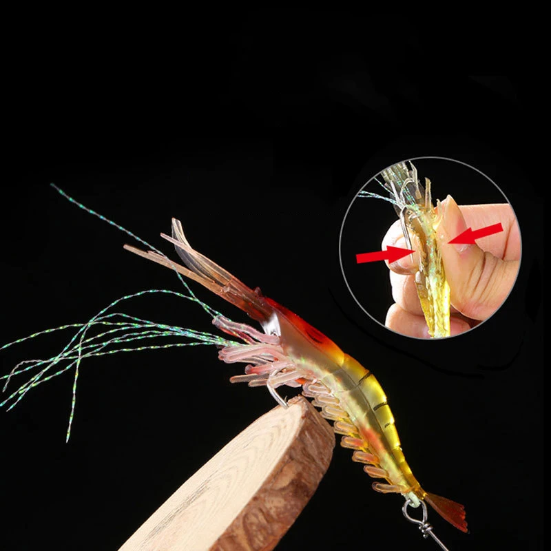 1/7PCS/Lot Shrimp Soft Fishing Lure 9cm/6g Artificial Bait With Luminous Bead Swivel Hook Lifelike Shrimp Lure Carp Fishing Bait