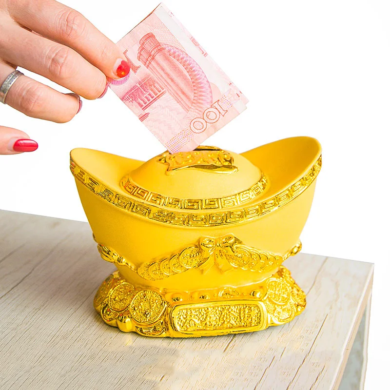 Resin Gold ingot Piggy Bank Suitable For Banknotes And Coin Storage Boxes  Home Decorative ,Children's money saving box