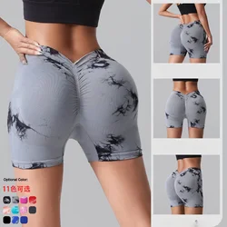 Bezszwowe spodenki sportowe V Back Tie Dye Yoga Fitness Legging Workout Running Women Scrunch Butt Booty GYM Peach Hip Shorts Tights