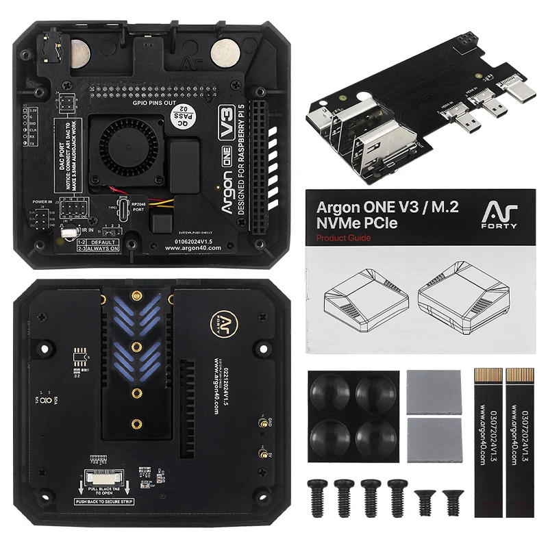 

Корпус Argon ONE V3 M.2 NVME, алюминиевый корпус, встроенный ШИМ-вентилятор, радиаторы опционально для Raspberry Pi 5
