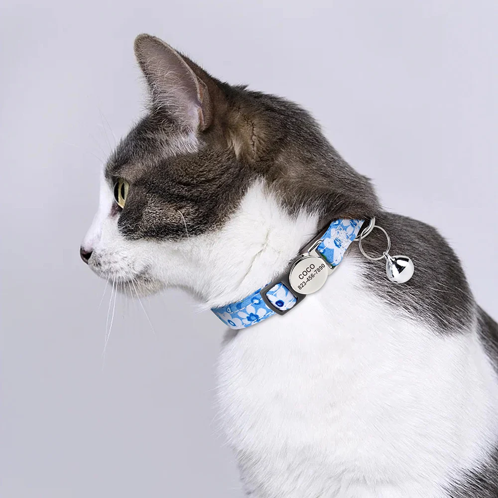 Nylon Gepersonaliseerde Kat Kraag Custom Puppy Cat Halsbanden Anti-verloren Huisdier Id Naam Ketting Halsbanden Met Bell Gift Voor kleine Honden Katten