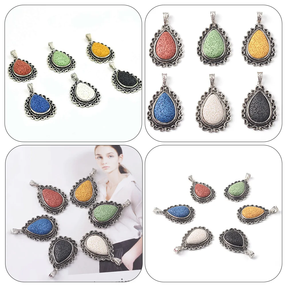 

Lava Stone Pendant Volcanic Stone Charms Jewelry Making Supplies Diy Accessories Necklace Bracelet Durable Metal Frame