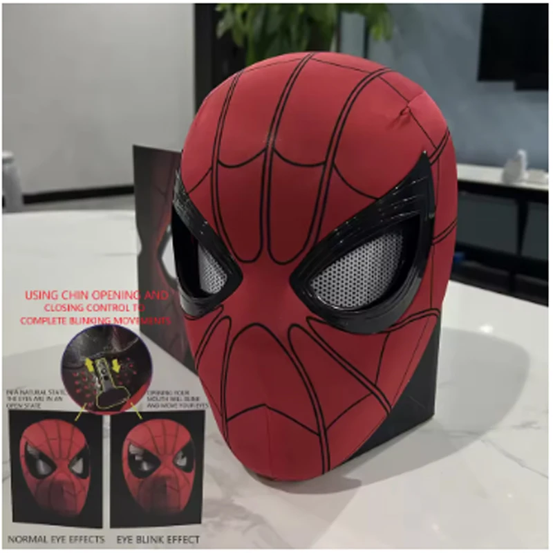 마스카라 스파이더맨 헤드기어 마스크 코스프레 움직이는 눈 마스크 스파이더맨 1:1 탄성 장난감 성인 어린이 선물 ﻿
