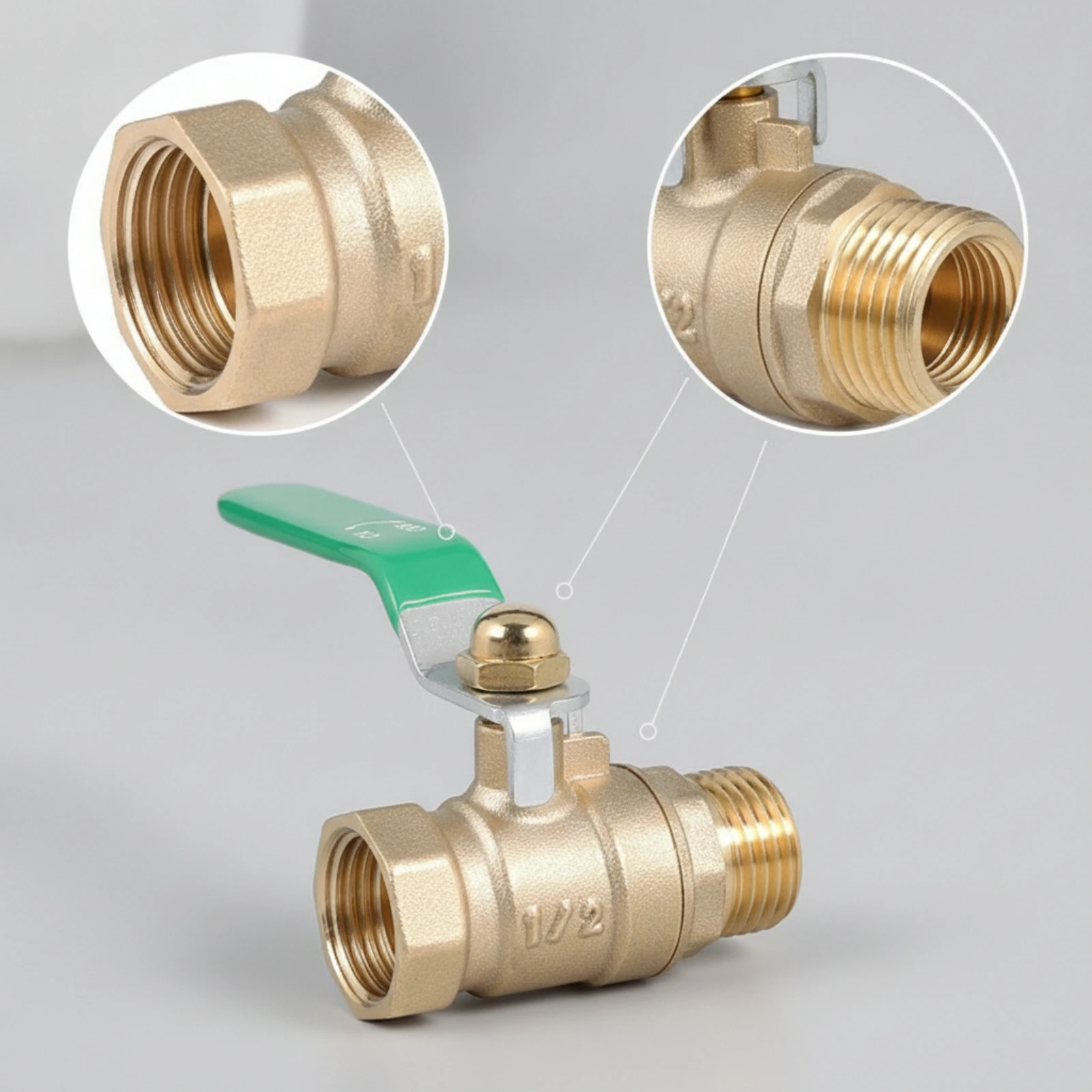 Brass Ball Valve with Lever Handle Manual Inline Shutoff Valve with Bracket Plumbing Fitting Threaded Compact for Plumbers