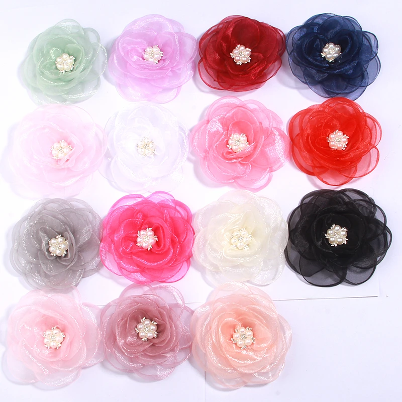 120Pcs 10cm DIY Artificial Flowers for Handmade Clothing Organza Fabric Flower Decorations for Wedding Dress Shoes Hats And Hair