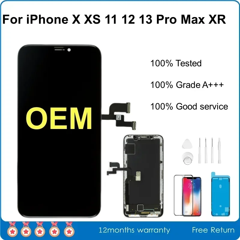 A+++ OEM Screen For iPhone X XR XS 11 12mini 13 14 15 Pro Max LCD Display Touch Digitizer Assembly Replacement Tested