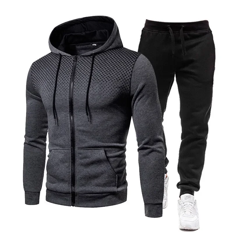 Fashion Men Sport Suits Autumn Winter Men Casual Zipper Hoodies and Pants Suit Personality Jacket Tracksuits