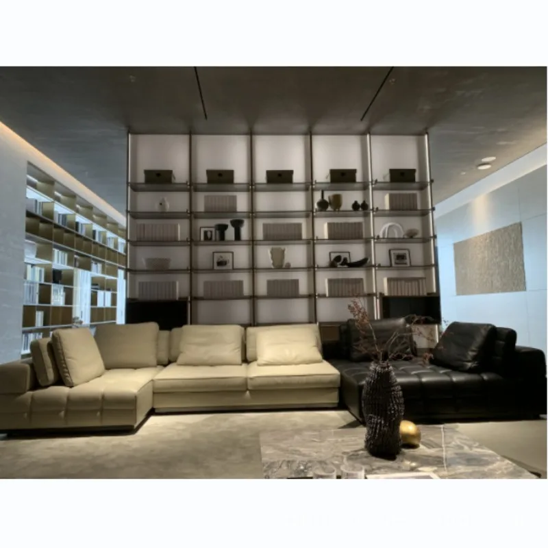 Minimal light luxury full leather sofa large flat living room combination simple furniture soft sofa