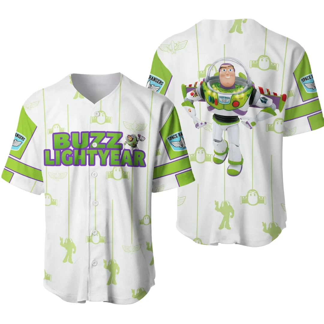 Toy Story Buzz Lightyear Baseball Uniform Men\'s And Women\'s Short-Sleeved Button-Down Shirt Disney Baseball Uniform Casual Sport