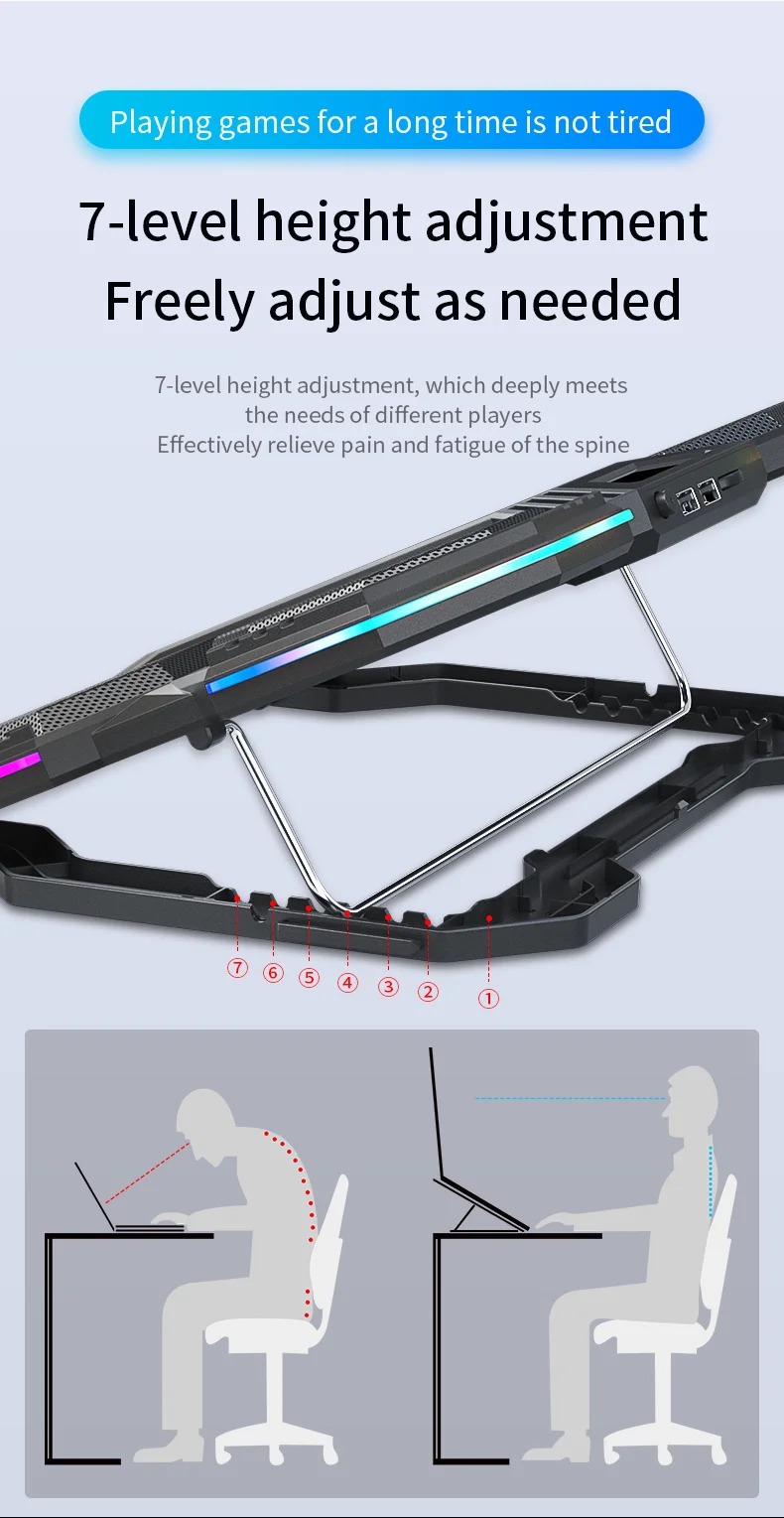 Supporto per Laptop da gioco RGB supporto per Notebook con dispositivo di raffreddamento ad aria con supporto per ventola di raffreddamento a 6 ventole per Laptop da 12-17 pollici