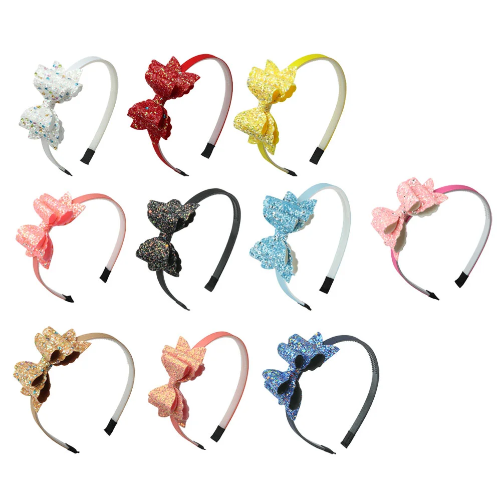 10 Pcs Bow Headband Lovely Hair Hoop Bands Kids Accessory Daily Decor Glitter Wear Decorate Cosplay